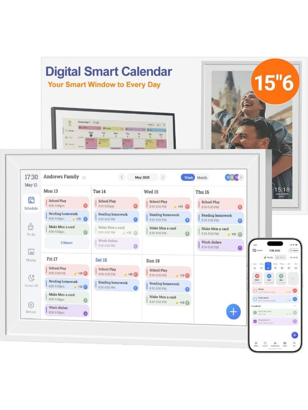 15.6" Touch Screen Digital Calendar Wall Organizer & Planner - Smart Family